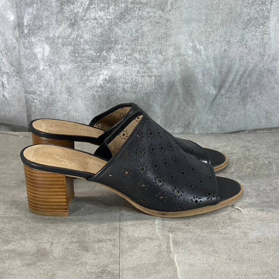 Jack Rogers Women's Black Leather Ronnie Perforated Peep-Toe Sandals Sz 9